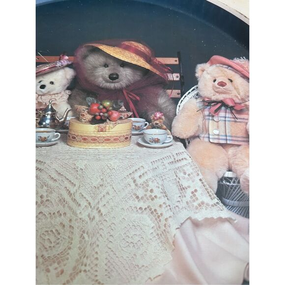 Vintage Teddy Bear Tea Party  Round Metal Tin Serving Tray - Picture 5 of 5